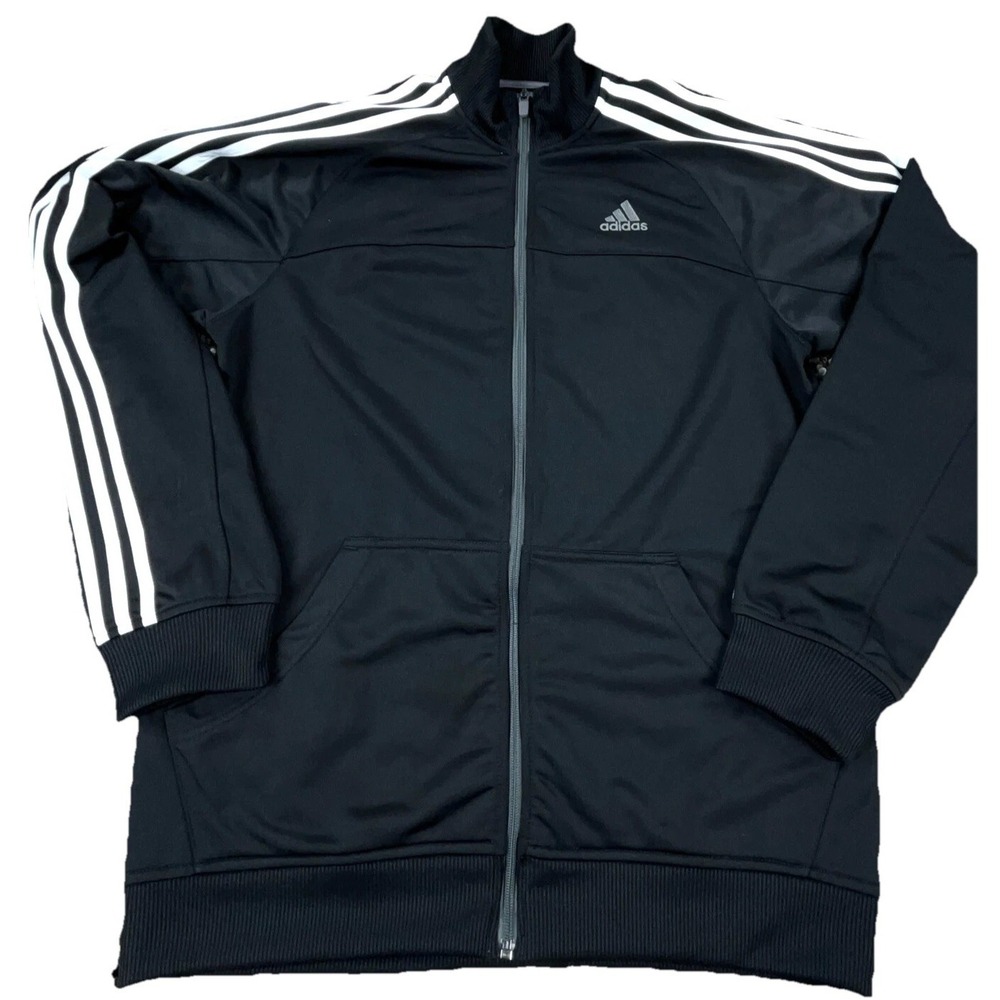 Adidas Jacket Men Medium Black White Track Suit Sweatshirt Full Zip 3 Stripes